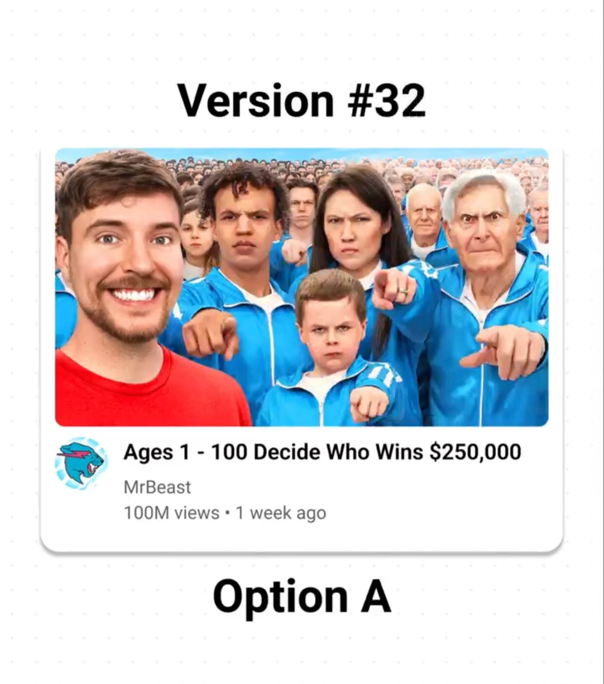 А вот так выглядит подход команды MrBeast к разработке тамбнейлов на примере его последнего видео — 110 версий, от концептов до финальных вариантов | Сетка — новая социальная сеть от hh.ru