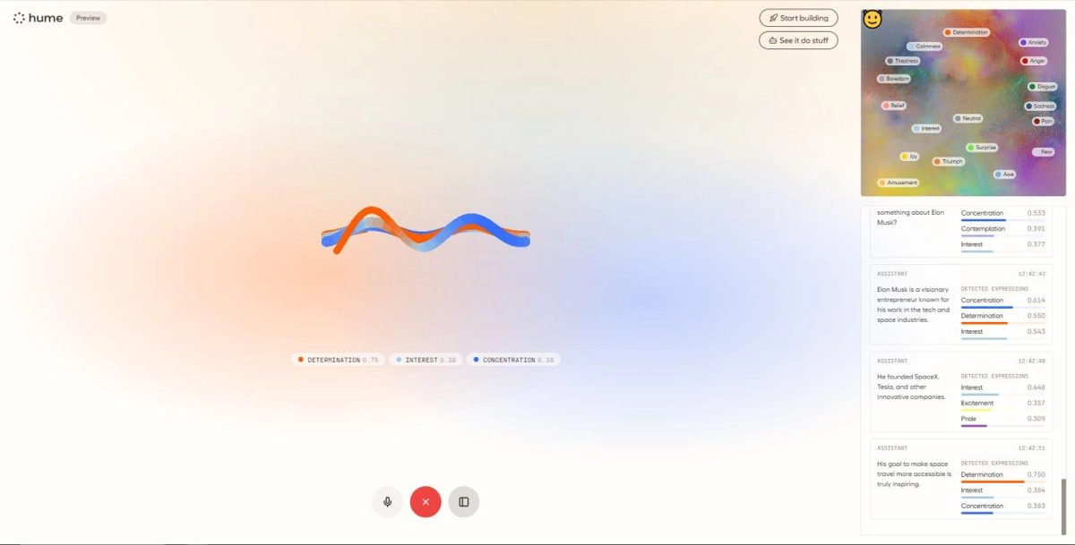 Бесплатная нейронка Hume AI 😊 поможет практиковать разговорный английский 🇬🇧. Она поддерживает диалог на любые темы 🌐, переводит речь в текст ✍️ и определяет спектр эмоций и интонацию 🎭 | Сетка — новая социальная сеть от hh.ru