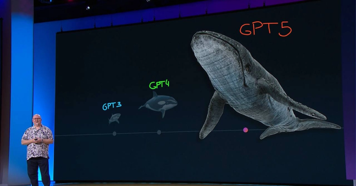OpenAI представила тизер GPT-5, сравнив старые и новую модели на примере морских обитателей.
GPT-3 сравнили с акулой, GPT-4 — с косаткой, а GPT-5 — с китом в мире нейросетей | Сетка — новая социальная сеть от hh.ru