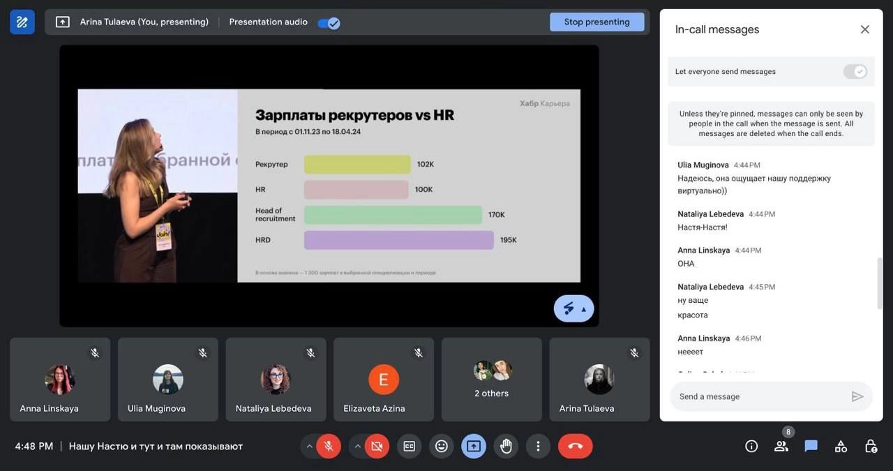 Стихийно собрались кричать комплименты в экран пока коллега выступает на конференции Хантфлоу 💔
Нравится создавать поддерживающее комьюнити везде — в книгах, работе и жизни. | Сетка — новая социальная сеть от hh.ru