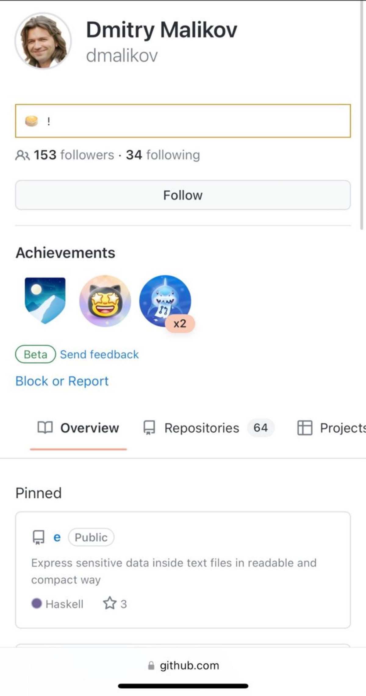 В Твиттере нашли аккаунты Дмитрия Маликова на  GitHub https://github.com/dmalikov и 
Stack Overflow https://stackoverflow | Сетка — новая социальная сеть от hh.ru