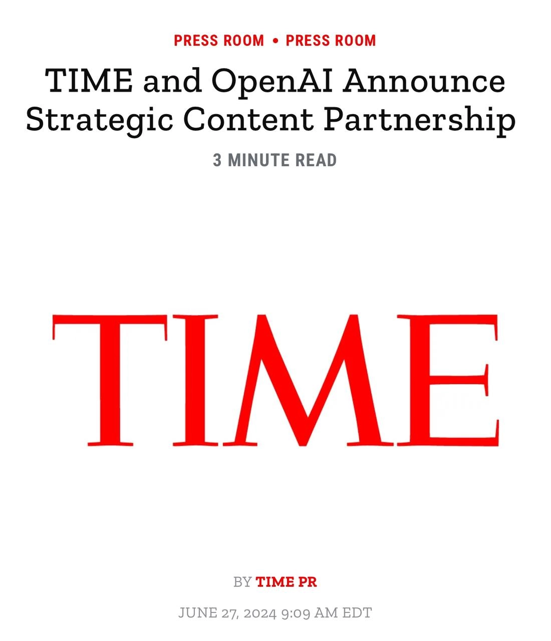 OpenAI заключили стратегическое соглашение о сотрудничестве с изданием TIME. В рамках сотрудничества OpenAI получит доступ к материалам и 100-летнему архиву издания | Сетка — новая социальная сеть от hh.ru