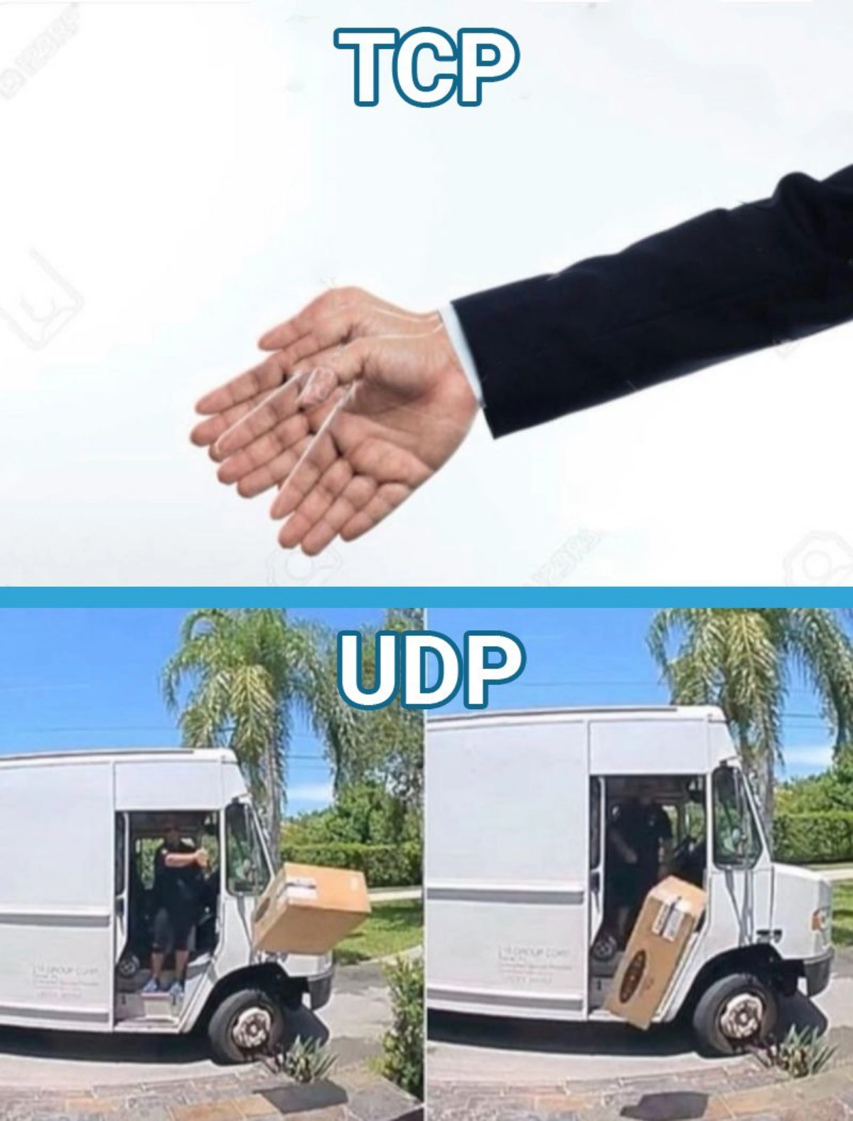Каждый раз, когда у меня спрашивают разницу между TCP и UDP, мне хочется показать эту картинку :) | Сетка — новая социальная сеть от hh.ru