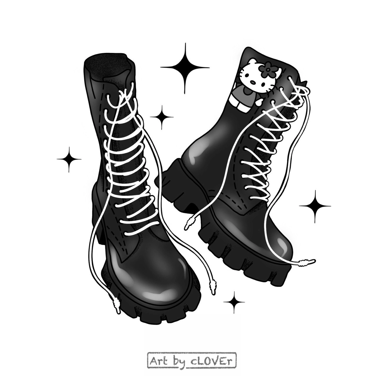 Я сегодня в ударе (ну или это просто удаленка хех)
День 3 - ботинки (boots)
Жаль, что инктобер это ЧБ, иначе бы hello kitty была бы обязательно розовая💖
Вот так, одновременно грубо, но с частичкой мил... | Сетка — социальная сеть от hh.ru