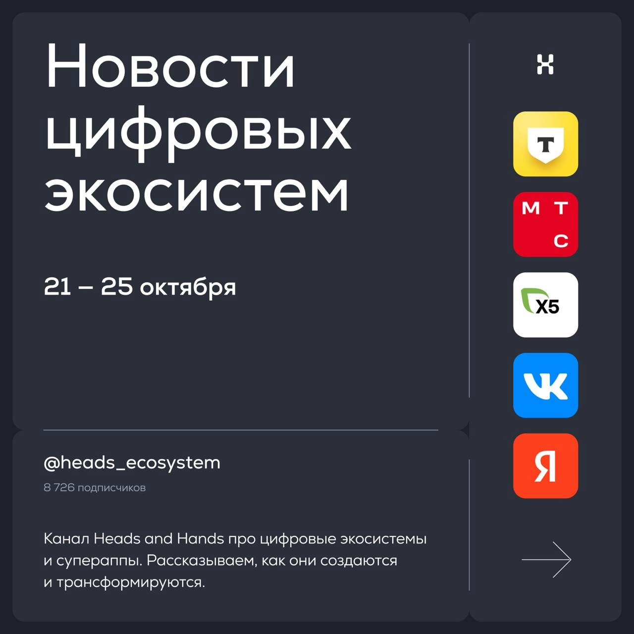 Новости цифровых экосистем
Т-Банк, МТС, X5 Group, VK, Ozon, Яндекс и Wildberries обновились: #экосистемныекарточки покажут главные события недели | Сетка — новая социальная сеть от hh.ru