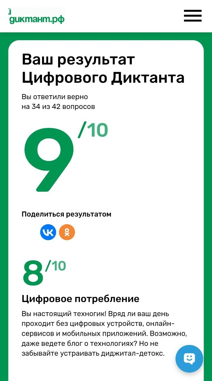 ✅ Цифровой диктант 9/10
Второй год подряд принимаю участие в акции Цифровой диктант. 
Это совсем не для юристов или специалистов в области информационной безопасности | Сетка — новая социальная сеть от hh.ru