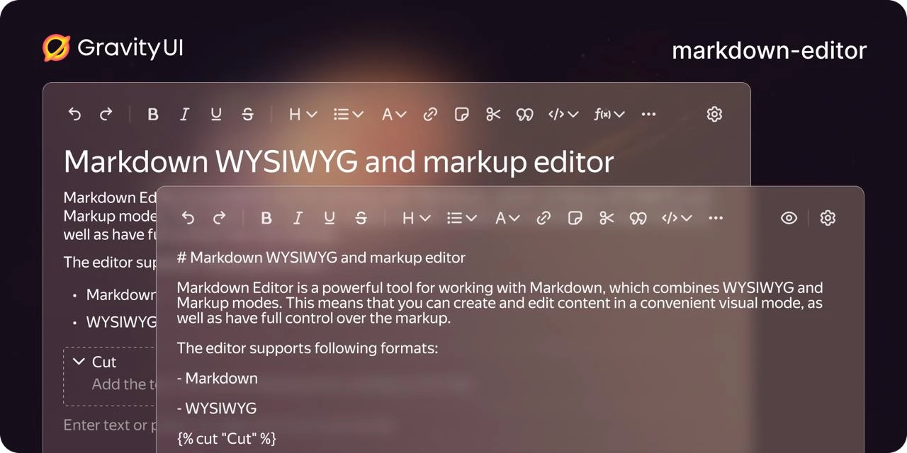 Markdown Editor
Как часто мы в браузере используем WYSIWYG редакторы? Да постоянно. Тикеты, wiki, комментарии и посты... эх. 
Тут задумался, как удобно мне в наших продуктах | Сетка — новая социальная сеть от hh.ru