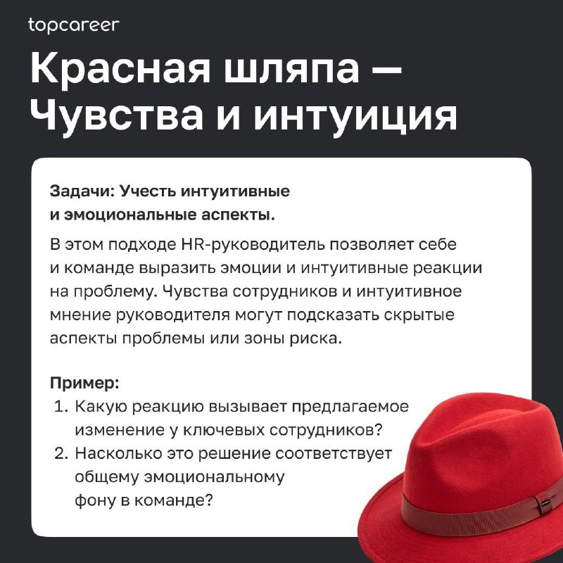 🎩Как HR-руководителю принимать решения в сложных ситуациях: метод шести шляп Эдварда де Боно
Метод «Шесть шляп мышления» Эдварда де Боно — это универсальный инструмент, помогающий HR-руководителям при... | Сетка — новая социальная сеть от hh.ru