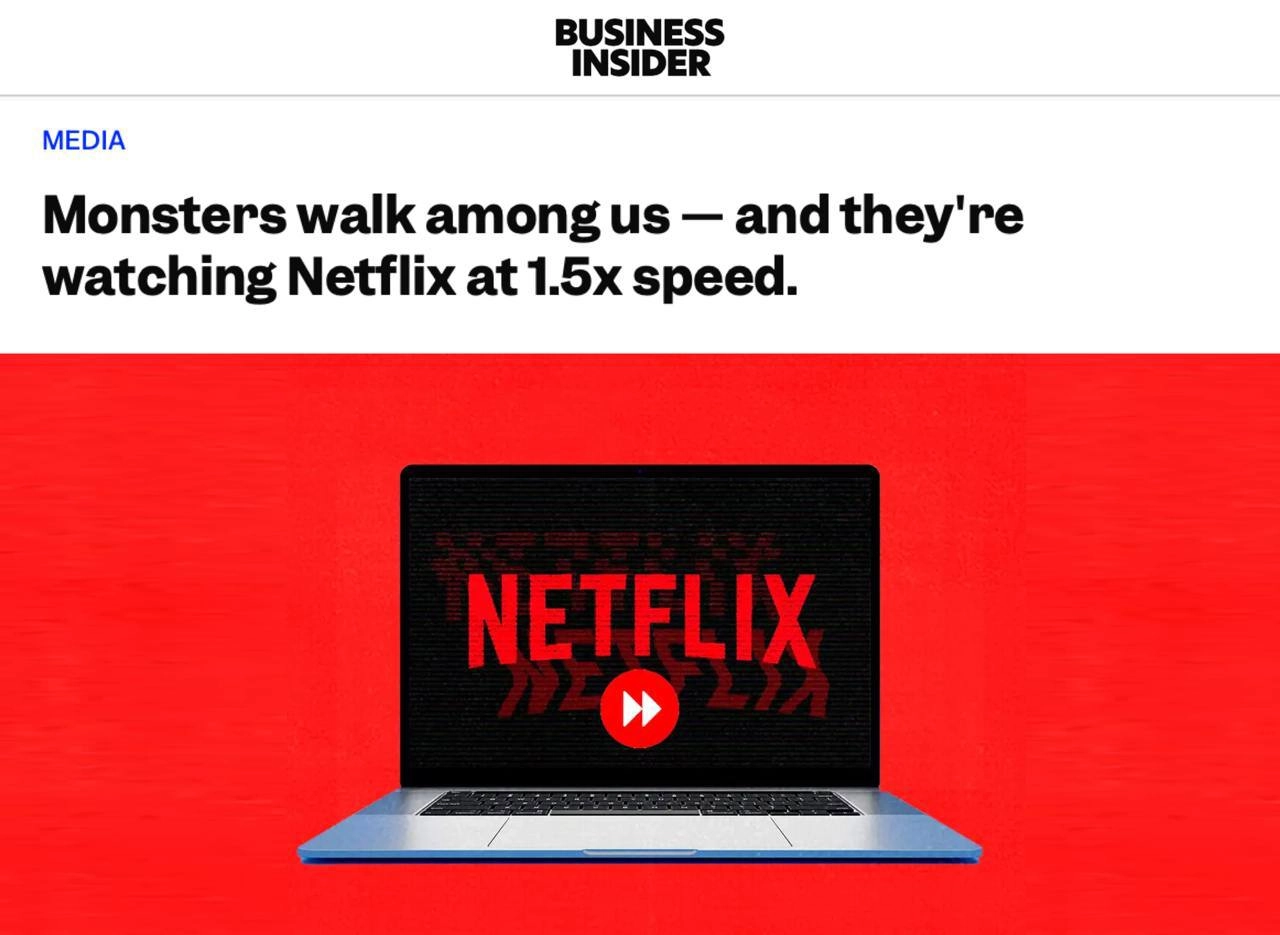 Зумеры смотрят #Netflix на скорости 1.5х 🤯
Якобы потому что у них клиповое мышление из-за соцсетей…
Ха. Ха. Ха | Сетка — новая социальная сеть от hh.ru