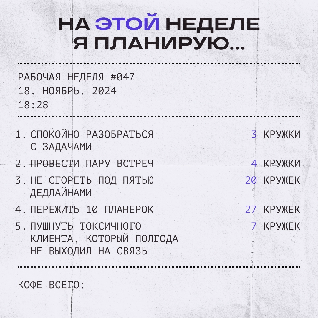 Скажите, что в планах, — и мы ответим, сколько кофе надо! | Сетка — новая социальная сеть от hh.ru