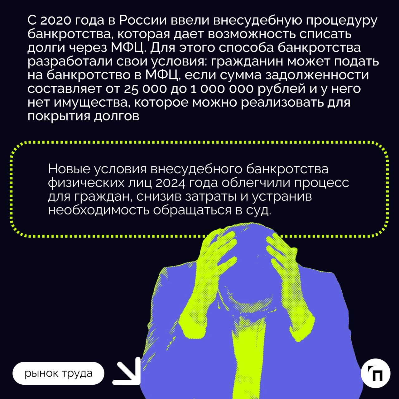 ❇️ При каких условиях возможно банкротство физического лица
Процедура банкротства физического лица в России — это законный способ освободиться от задолженностей для граждан, оказавшихся в сложном фина... | Сетка — новая социальная сеть от hh.ru