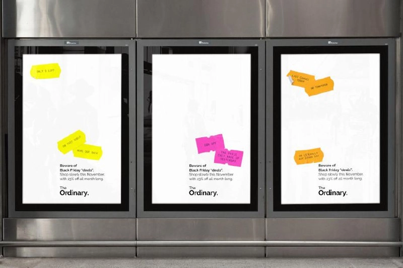 Бренд косметики The Ordinary решил потроллить Черную пятницу в своей наружной кампании. Они сделали плакаты, которые высмеивают некоторые хитрые решения маркетологов | Сетка — новая социальная сеть от hh.ru
