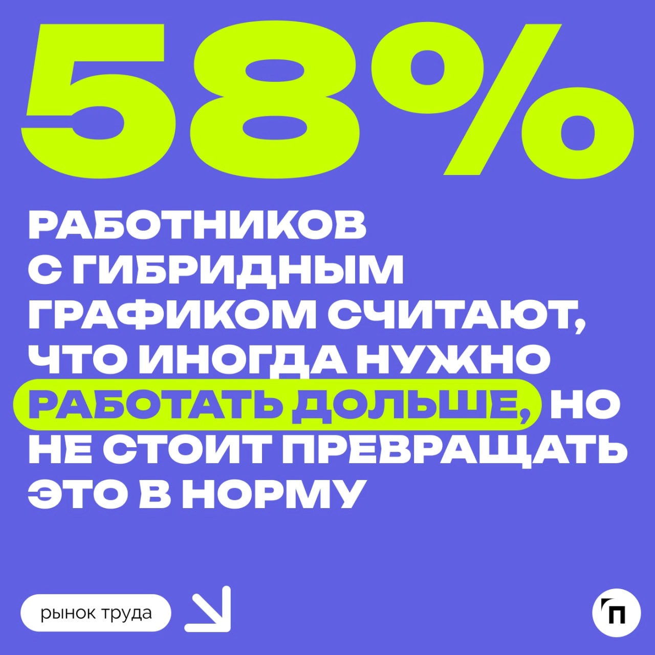 🐌 Как россияне относятся к переработкам
Против сверхурочных чаще те, кто ходит на работу каждый день | Сетка — новая социальная сеть от hh.ru