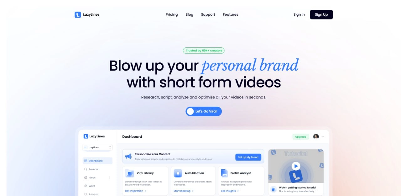 App.Lazylines.AI - сервис, который по ключевым словам найдёт тебе самые вирусные ролики в твоей нише, которые ты потом сможешь адаптировать под себя | Сетка — новая социальная сеть от hh.ru