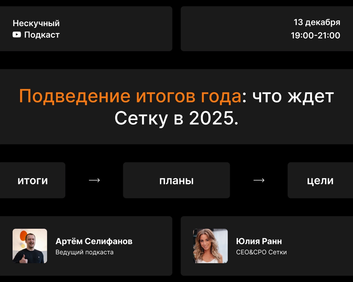 Нескучный подкаст: Подведение итогов работы Сетки в 2024 году и планы на 2025 год.  
Этот подкаст для всех, кому не безразлична Сетка и кто хочет узнать, куда она будет развиваться | Сетка — новая социальная сеть от hh.ru