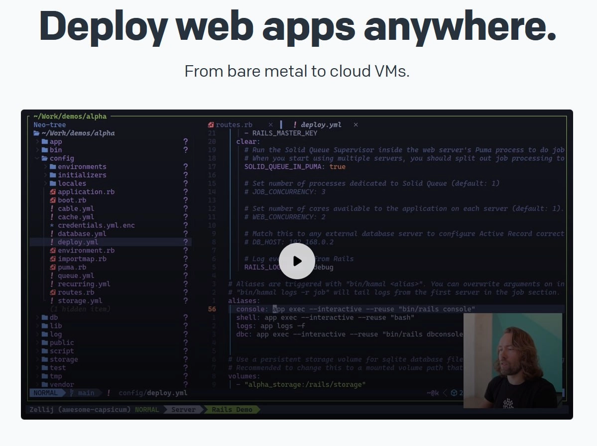 Kamal: Deploy web apps anywhere
https://github.com/basecamp/kamal | Сетка — новая социальная сеть от hh.ru