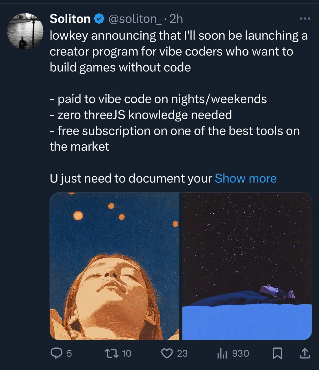 Creator program теперь есть даже для вайбкодеров 🥳
• Получи бесплатную подписку в один из софтов для генерации кода
• Вайбкодь в свободное время, создавая игры
• Практикуй build in public в Твиттере
•... | Сетка — новая социальная сеть от hh.ru