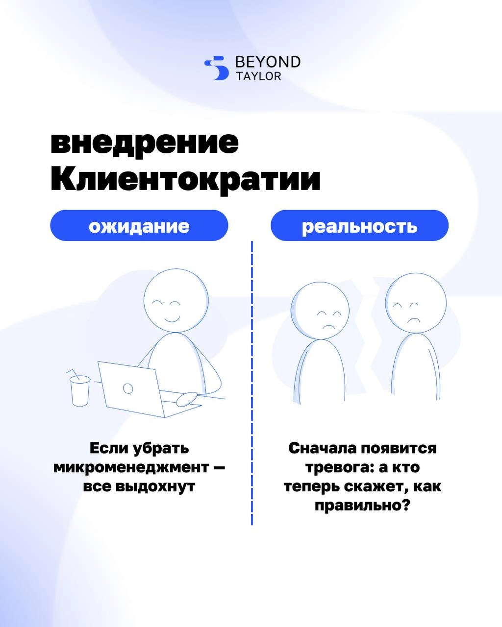 Кажется, что стоит только объяснить команде, что теперь мы работаем по-другому, и всё заработает. 
Но реальность сложнее.
Структура есть. Обещания сформулированы. Полномочия переданы | Сетка — новая социальная сеть от hh.ru