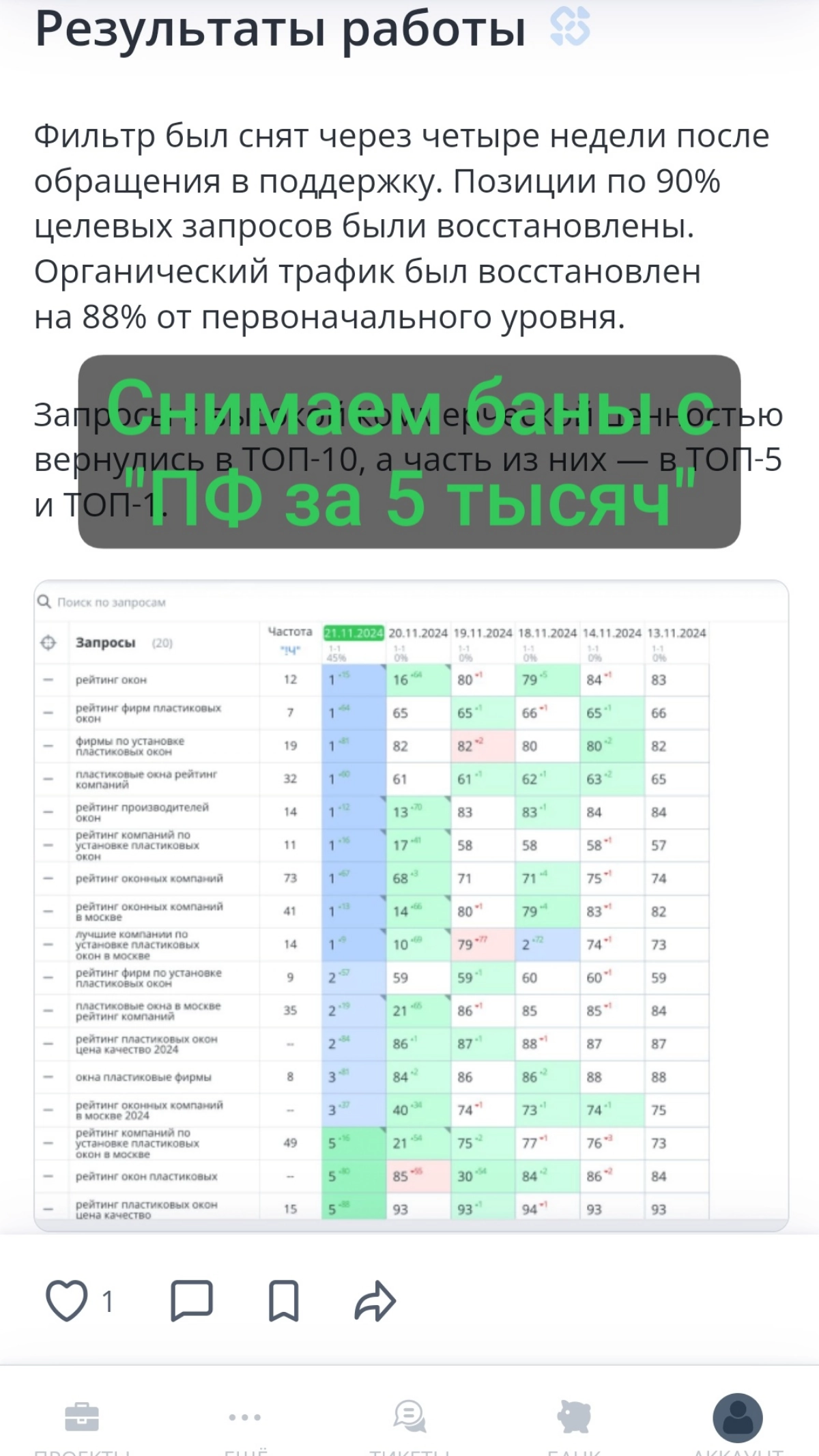 Вывод из бана ПФ | Сетка — новая социальная сеть от hh.ru