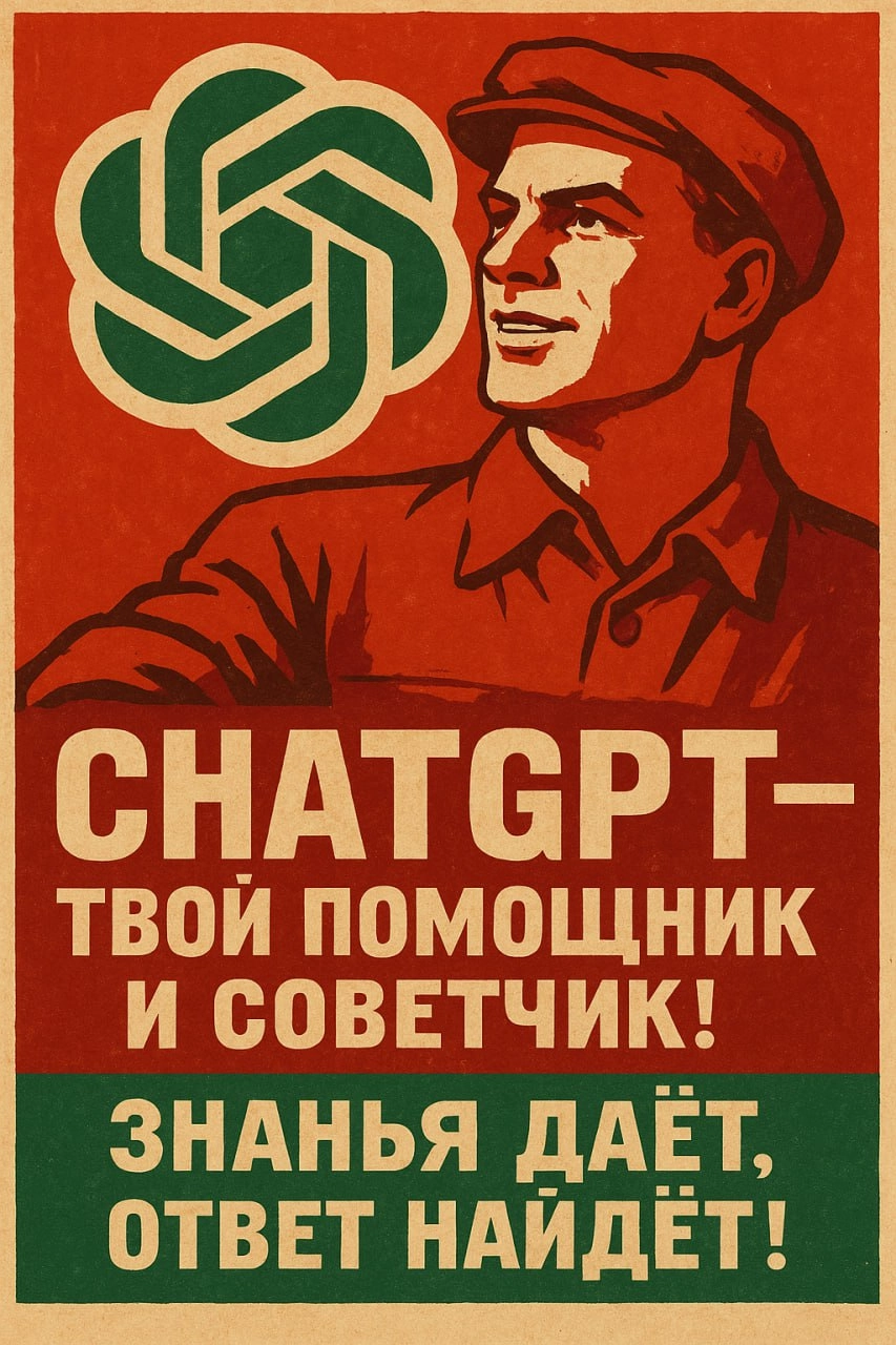 Обновлённый ChatGPT прекрасно создаёт советские плакаты. | Сетка — новая социальная сеть от hh.ru