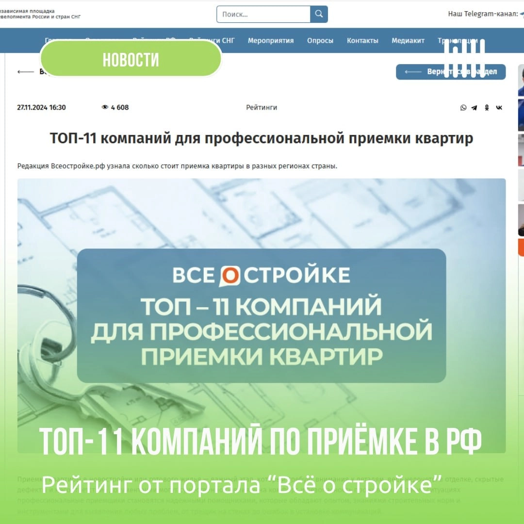 ТОП-11 компаний для профессиональной приёмки квартир в России
Недавно портал и независимая площадка девелоперов России и стран СНГ «Всё о стройке» провел исследование рынка приёмки квартир на территор... | Сетка — новая социальная сеть от hh.ru