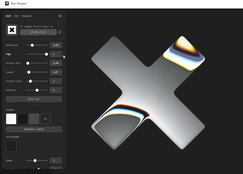 Ruri Shader
Новый эффект от Ruri вдохновлён визуалом презентации iPhone 16e. Превращает текст, формы и логотипы в жидкий металл — стильный, переливающийся, с эффектом дорогого футуризма | Сетка — новая социальная сеть от hh.ru