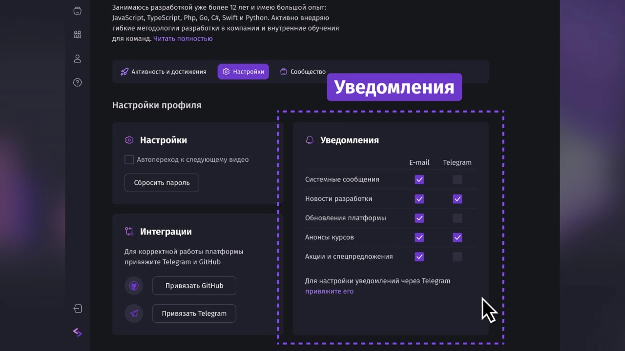 #новости 🔔 Обновление платформы 1.21
Профиль
Теперь профиль разделен на 3 вкладки.
— Активность и достижения. Тут уже привычный график активности и достижения.
— Настройки | Сетка — новая социальная сеть от hh.ru