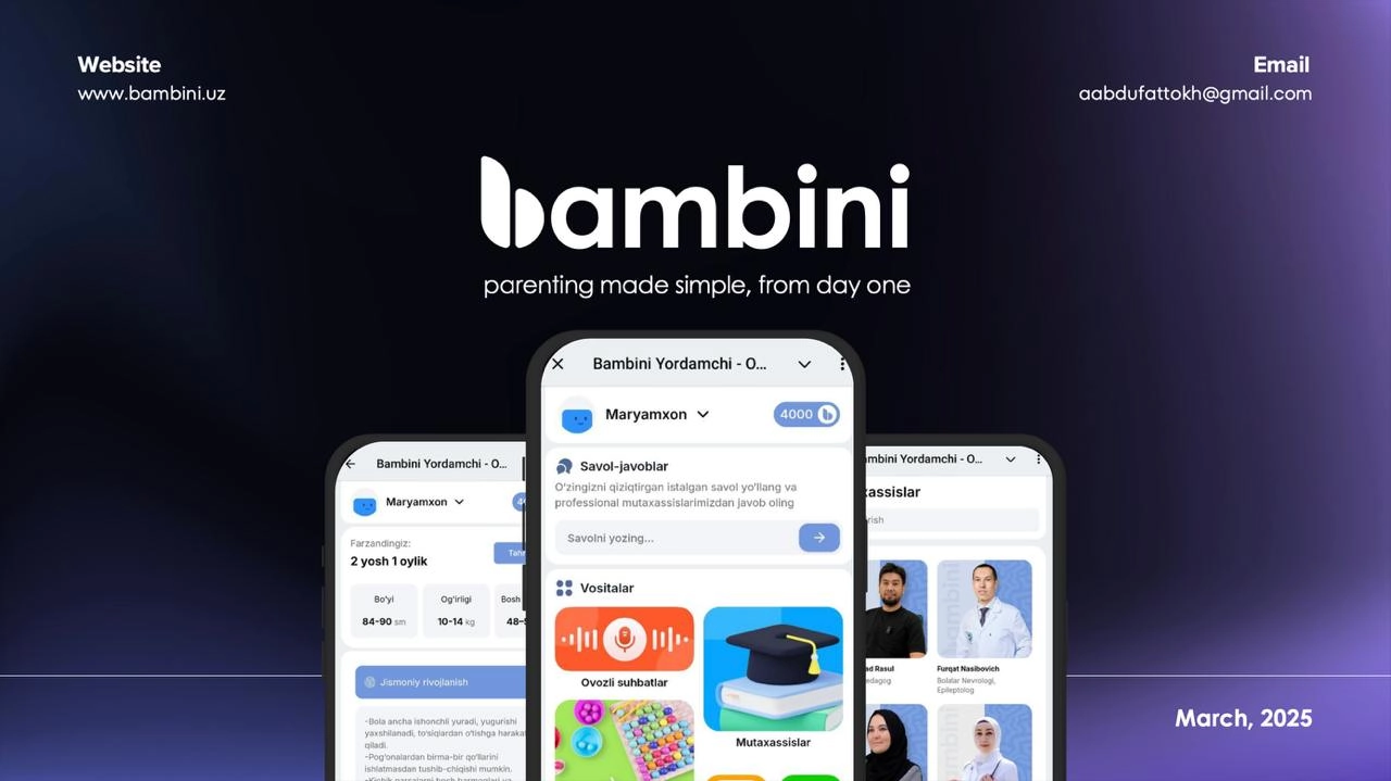 Bambini привлёк инвестиции при оценке $500,000
Узбекский стартап Bambini, созданный Абдуфаттохом Абдурахмоновым, закрыл посевной раунд инвестиций | Сетка — новая социальная сеть от hh.ru