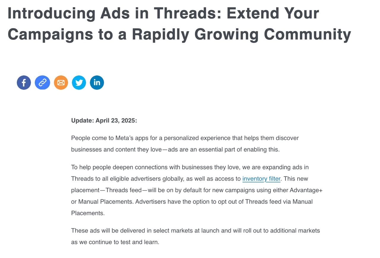 В Threads появляется реклама 
Тестировали с конца января в США и Японии, теперь выкатывают на весь мир | Сетка — новая социальная сеть от hh.ru