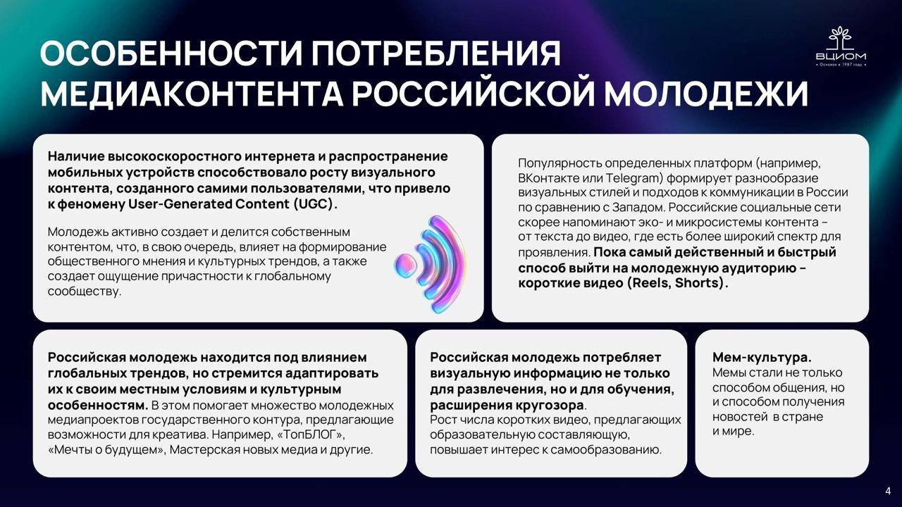 ⚡️ Молодёжь привлекает визуальный контент
🔣 На Российском форуме индустрии дизайна Яна Ширяева из ВЦИОМ представила исследование о визуальном коде молодых россиян, угрозах и рисках для них, а также об... | Сетка — новая социальная сеть от hh.ru