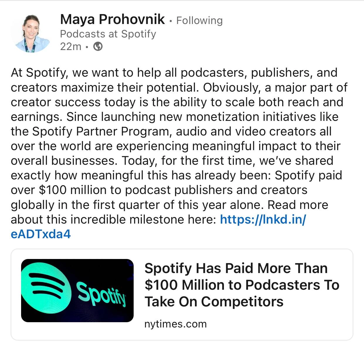 Spotify выплатил $100+ млн подкастерам и креаторам, подключившимся к новой программе монетизации за последний квартал | Сетка — новая социальная сеть от hh.ru