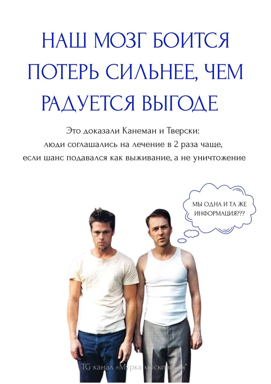 «80% пациентов выживают» и «20% пациентов умирают» — одно и то же, но звучит будто два разных мира. 
Знакомьтесь, мистер Фрейминг | Сетка — социальная сеть от hh.ru