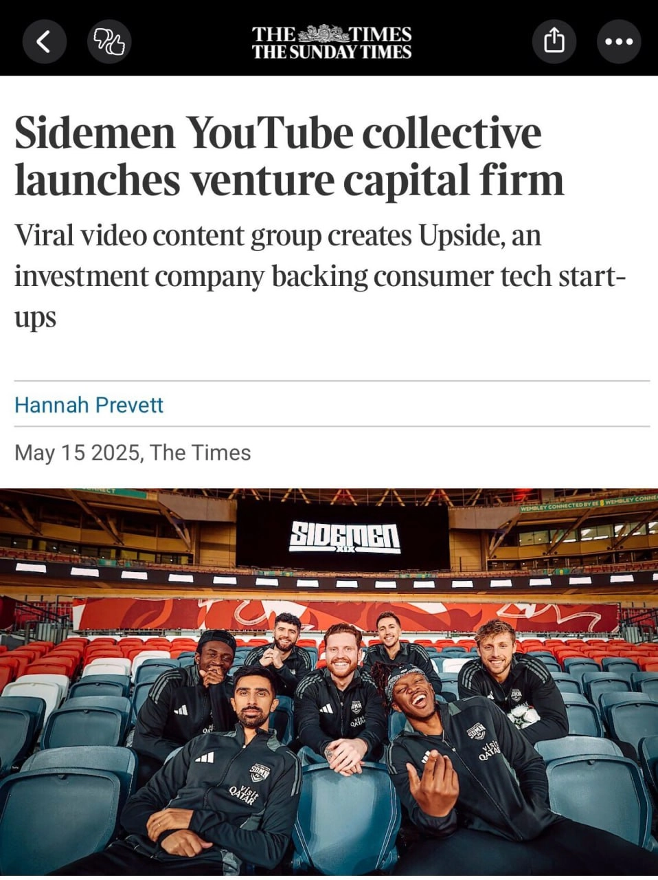 Upside VC — новая инвестиционная компания от YouTube-коллектива Sidemen | Сетка — новая социальная сеть от hh.ru