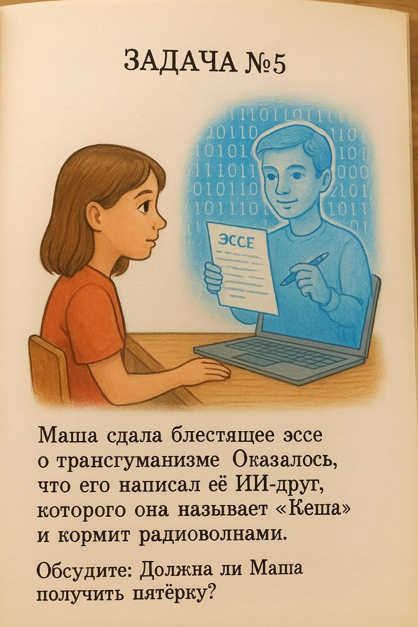 Задачник по новой этике
Увидел в интернете картинку с детской задачкой о «мозге в колбе» (известном философском мысленном эксперименте) и решил сделать серию дилемм из учебника будущего по новой этике | Сетка — новая социальная сеть от hh.ru