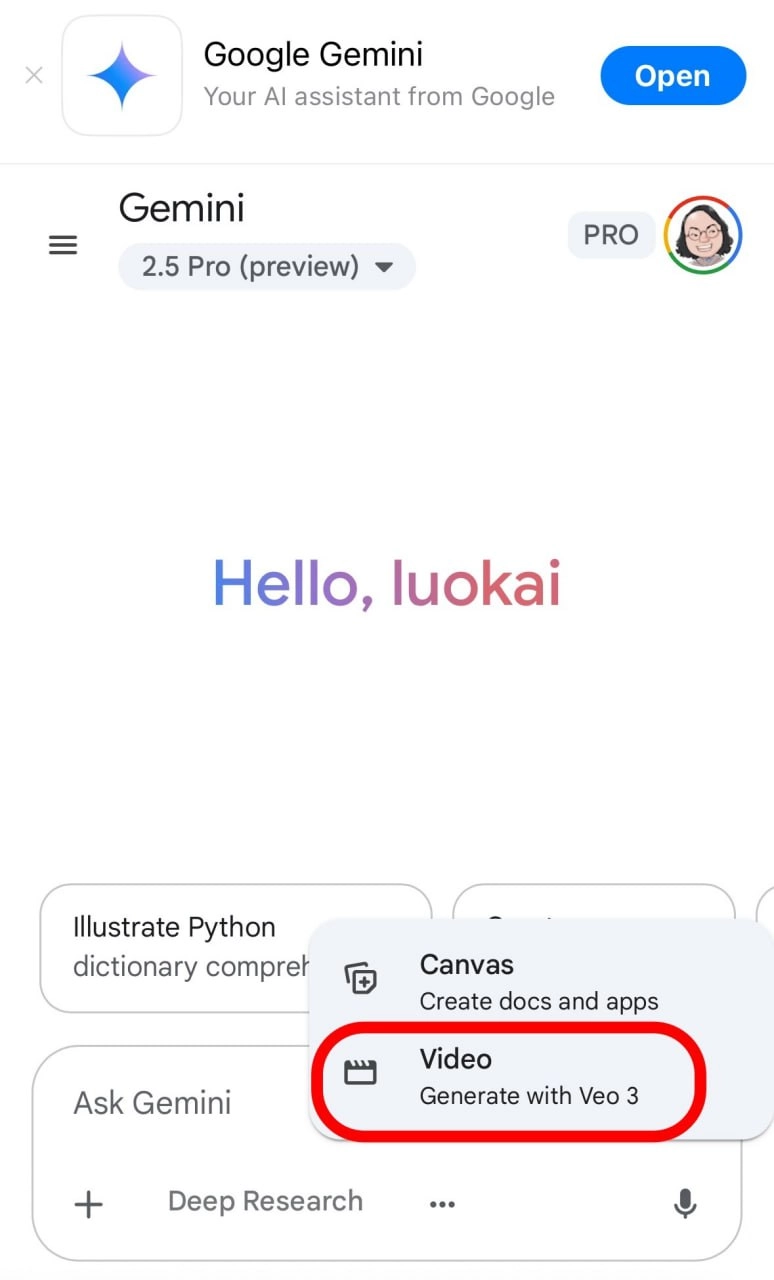 Пишут, что Veo 3 вдруг стал доступен для подписки AI Pro, которая за $19.99 месяц с бесплатным первым месяцем и 1000 кредитов (одно видео стоит 100).
У меня пока не видно — выкатывают постепенно | Сетка — новая социальная сеть от hh.ru