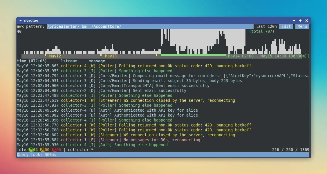 Nerdlog - fast, remote-first, multi-host TUI log viewer with timeline histogram and no central server 
https://github.com/dimonomid/nerdlog | Сетка — новая социальная сеть от hh.ru