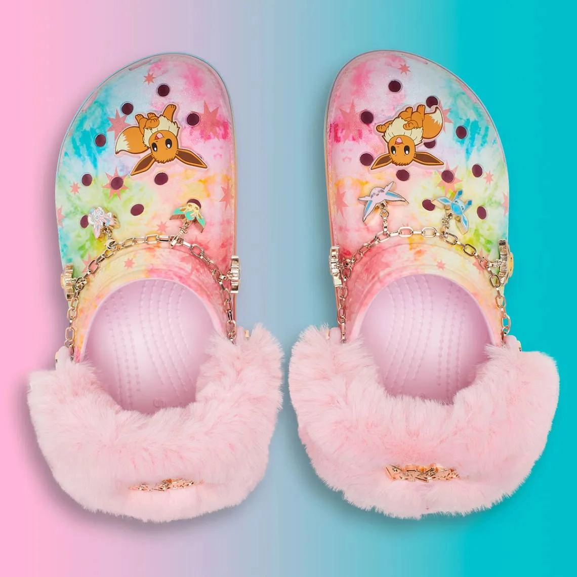 Что-то на бимбоязычном: Crocs в коллабе с Покемонами анонсировал выход МЕГА-пушистых, радужных клоггов с Иви, к которым идет цепь с покемонами-подвесками и джиббитсы | Сетка — новая социальная сеть от hh.ru