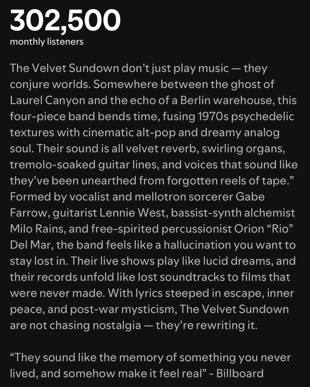 Интересная ситуация со Spotify и группой The Velvet Sundown. Интересная она тем, что эта группа появилась пару недель назад, собрала 500.000 прослушиваний, но её в реальности не существует | Сетка — новая социальная сеть от hh.ru