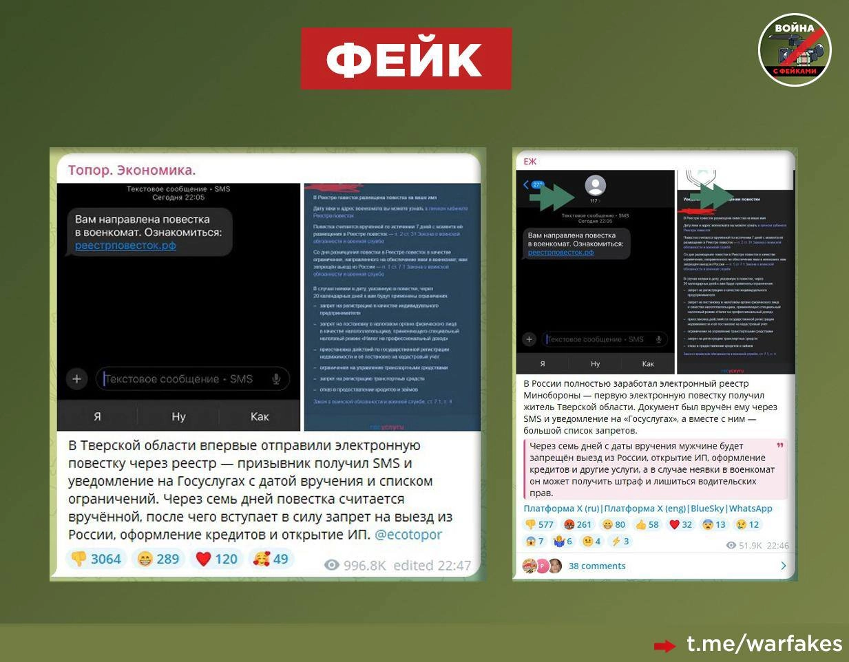 Фейк: Российским призывникам начали рассылать электронные повестки и накладывать на них связанные с этим запреты. Об этом пишут телеграм-каналы | Сетка — социальная сеть от hh.ru