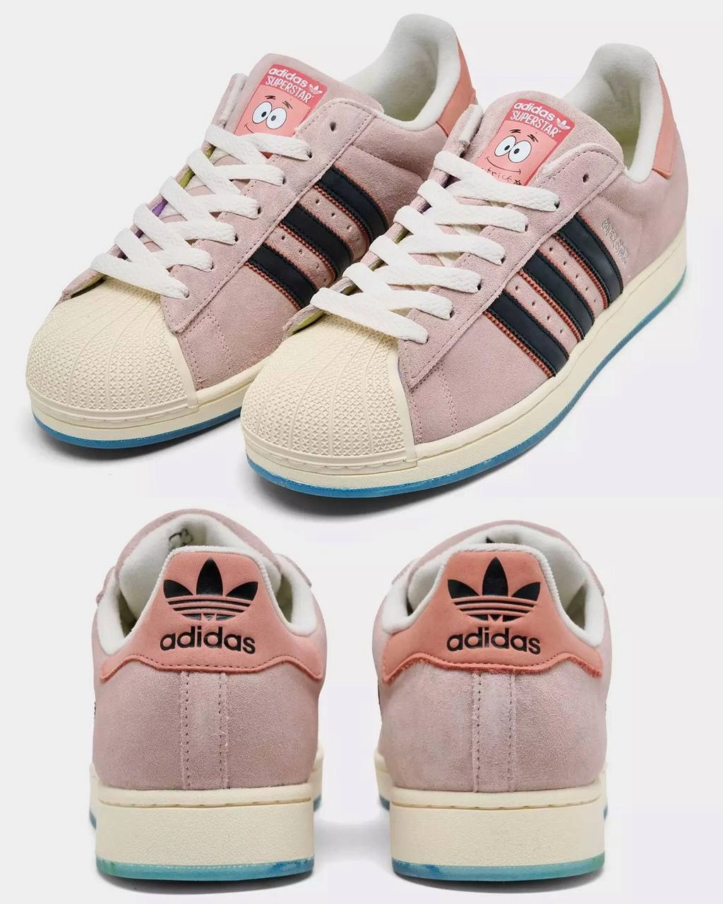 ААА, кроссовки с ПАТРИКОМ дропнул Adidas! Это модель superstar с портретом Патрика на язычке, стельками Adidas, оформленными в стиле заставки Спанч Боба, и морской подошвой | Сетка — социальная сеть от hh.ru