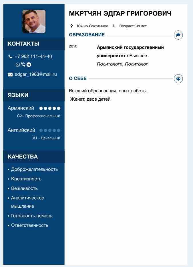 Эдгар Мкртчян | Сетка — социальная сеть от hh.ru